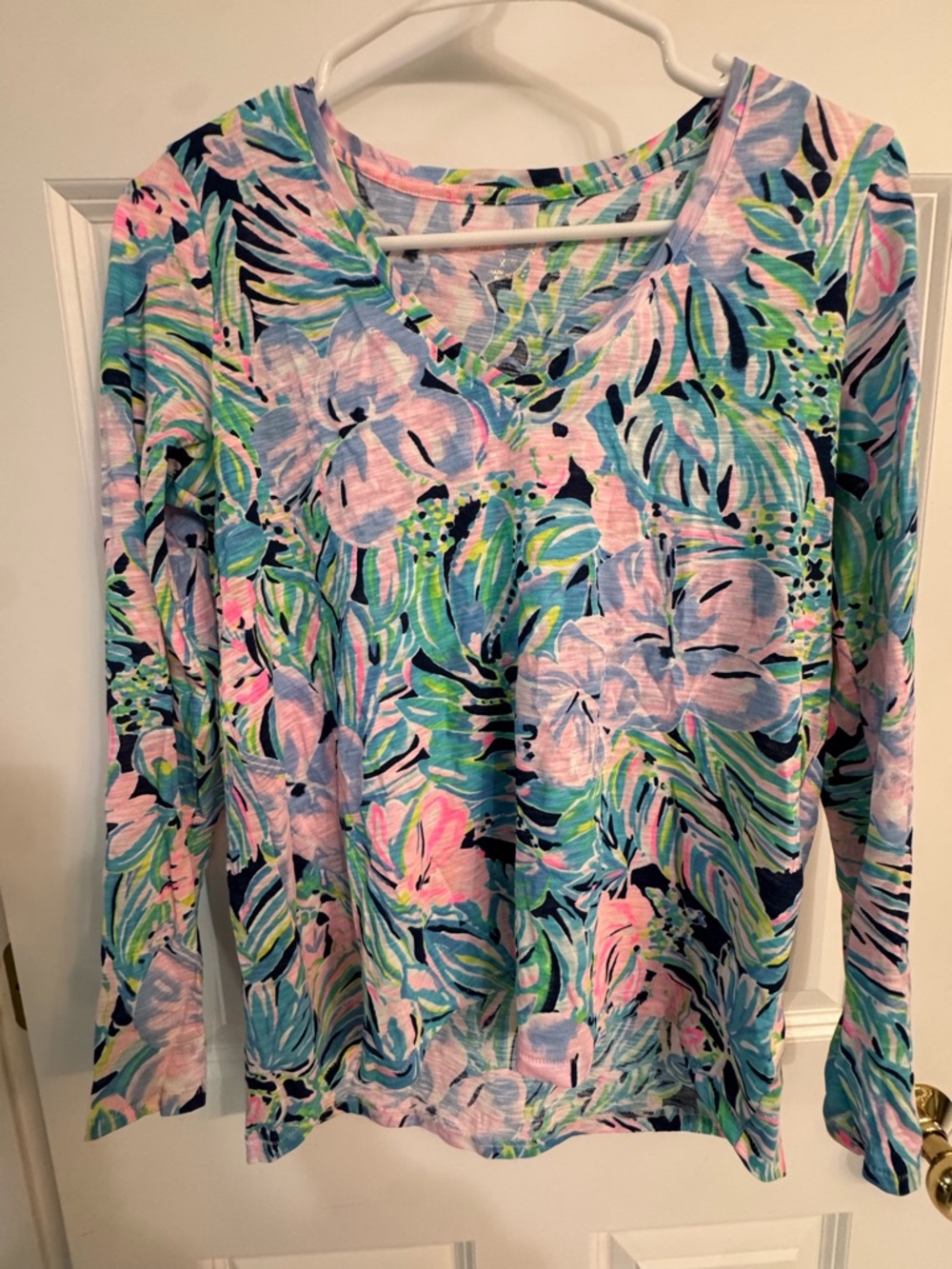 Lilly Pulitzer Pastel Floral V-Neck Top in Blue, Pink & Green